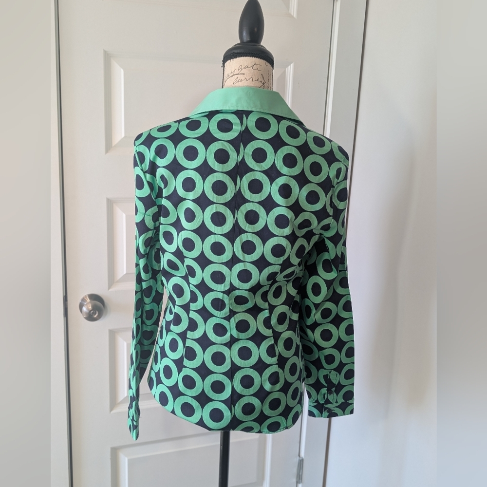 New York & Company Navy and Green Ring-Print Button-Down Blouse Size M - Picture 2 of 9
